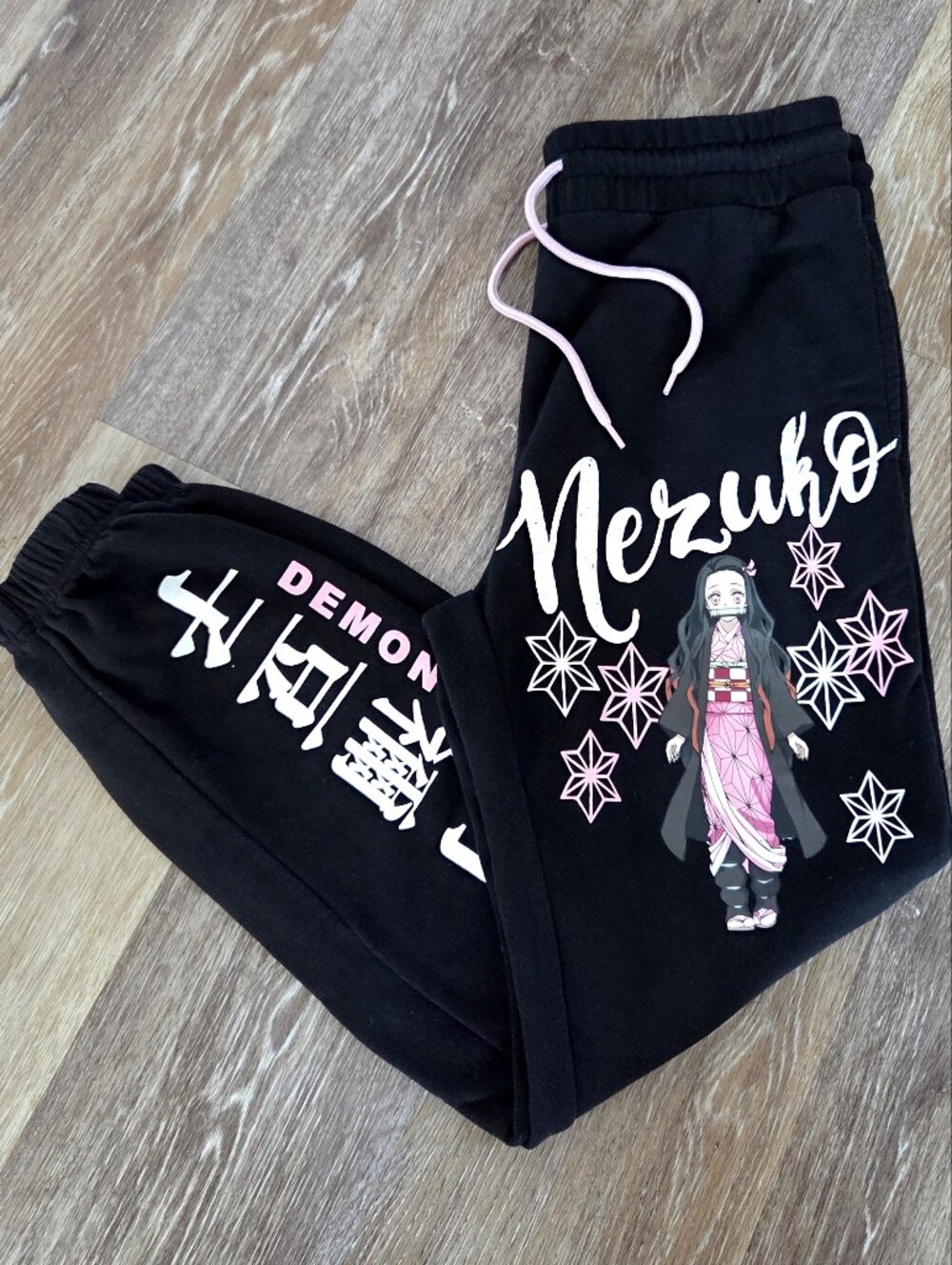 Demon Slayer Nezuko Anime Fan Loose Fit High Rise Sweatpants Jogger Black Pink